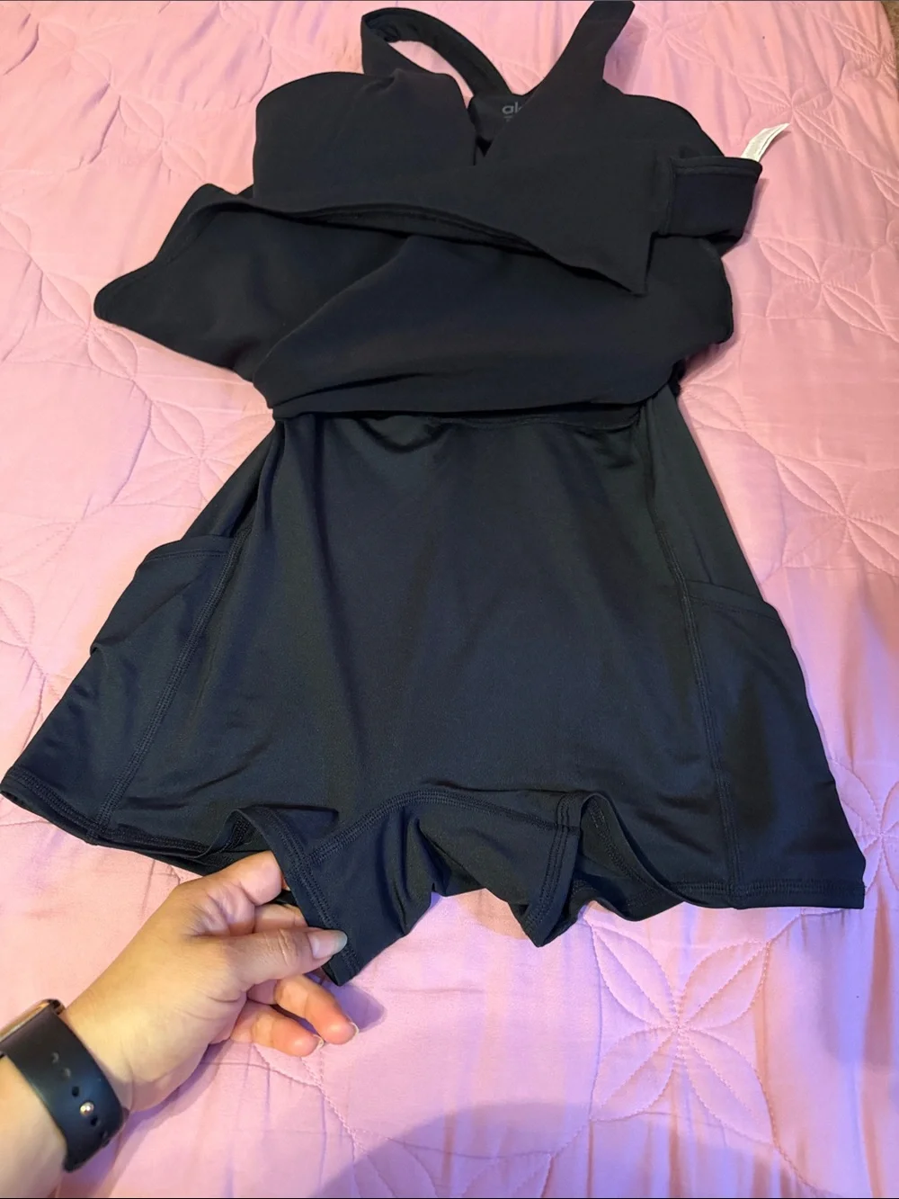 ALO Yoga Black Strappy A-Line Mini Dress